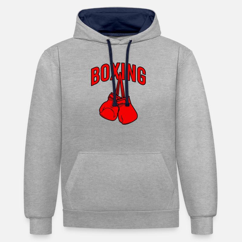 Boxe - Sweat à capuche contrasté - gris chiné/bleu marine