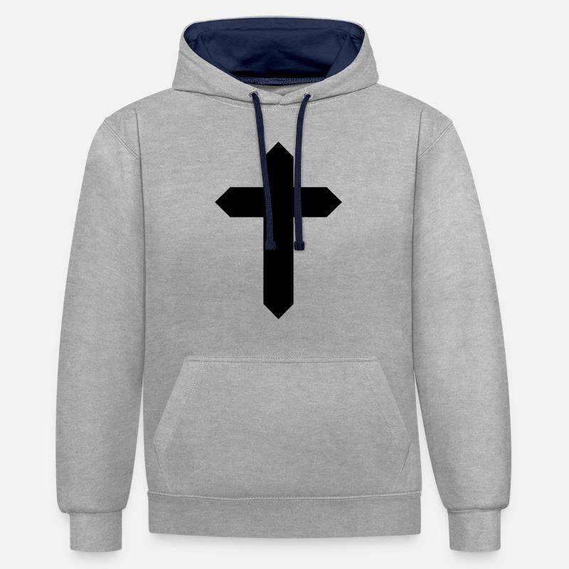 Croix Sainte - Sweat à capuche contrasté - gris chiné/bleu marine