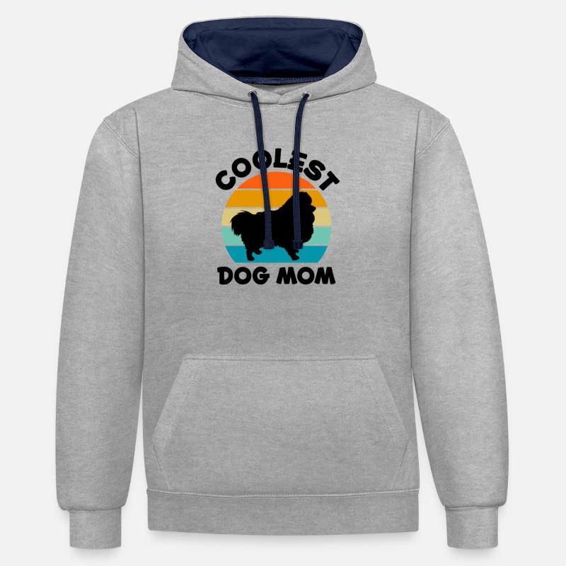 Spitz Pomeranian Zwergspitz Chien - Sweat à capuche contrasté - gris chiné/bleu marine