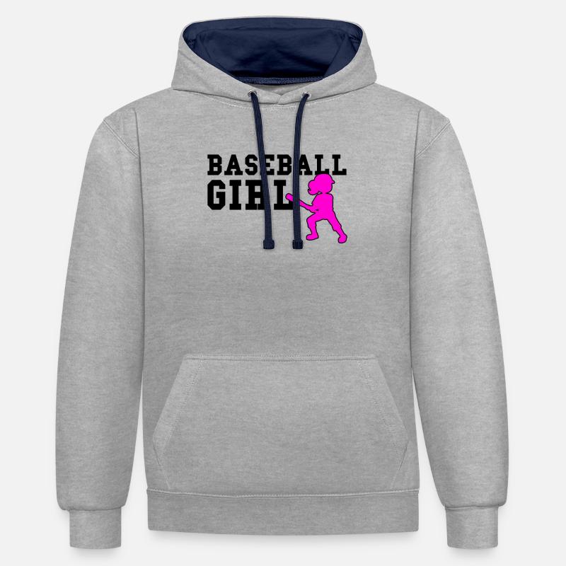 fille de baseball - Sweat à capuche contrasté - gris chiné/bleu marine