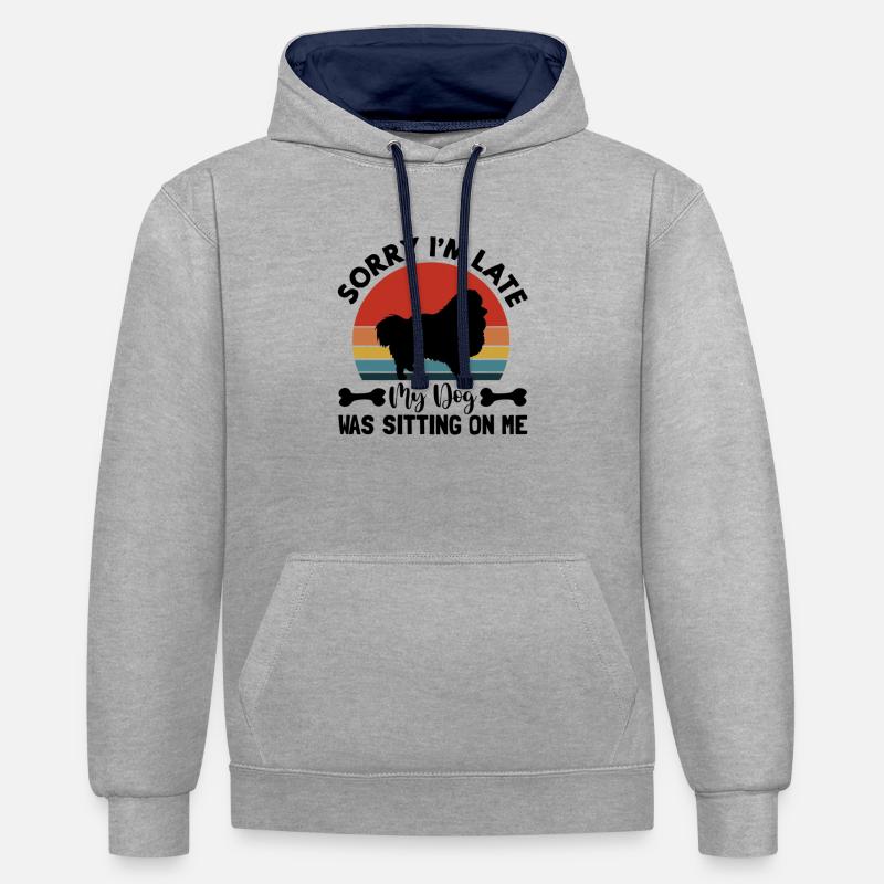 Spitz Pomeranian Zwergspitz Chien - Sweat à capuche contrasté - gris chiné/bleu marine