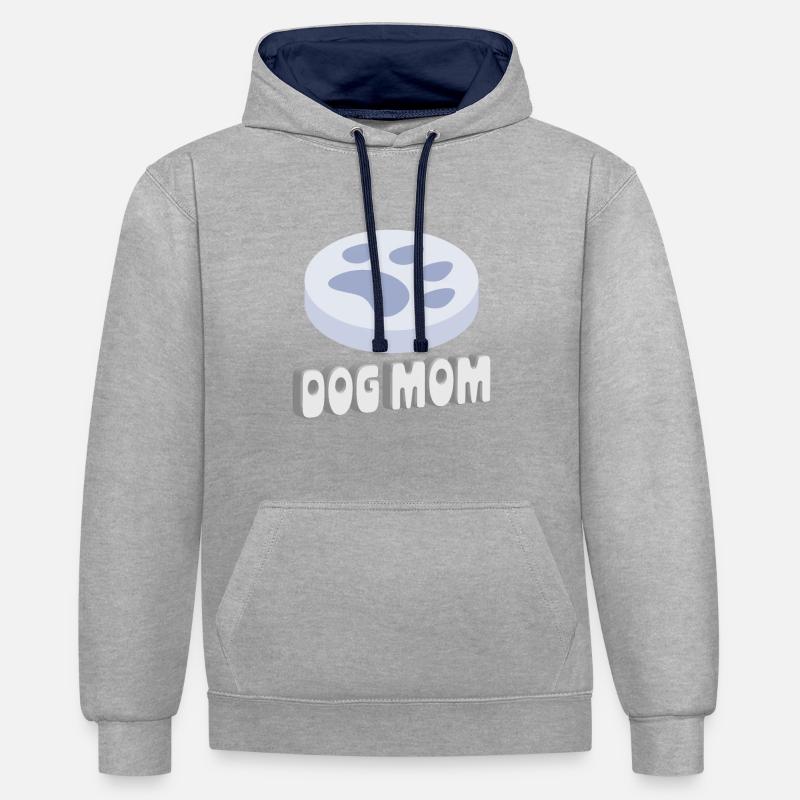 Maman chien - Sweat à capuche contrasté - gris chiné/bleu marine
