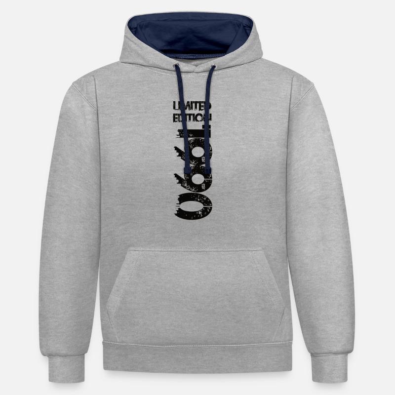 Édition limitée 1990 - Sweat à capuche contrasté - gris chiné/bleu marine