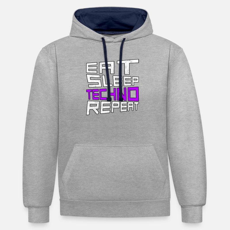 manger du sommeil techno répéter - Sweat à capuche contrasté - gris chiné/bleu marine
