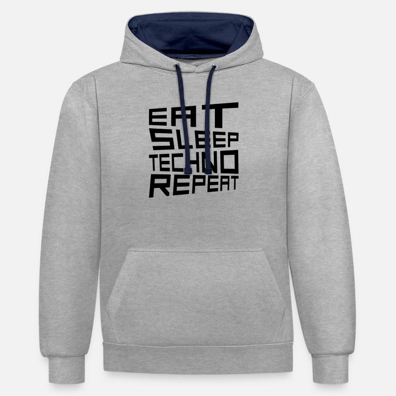eat sleep techno repeat - Kontrast-Hoodie - Grau meliert/Navy