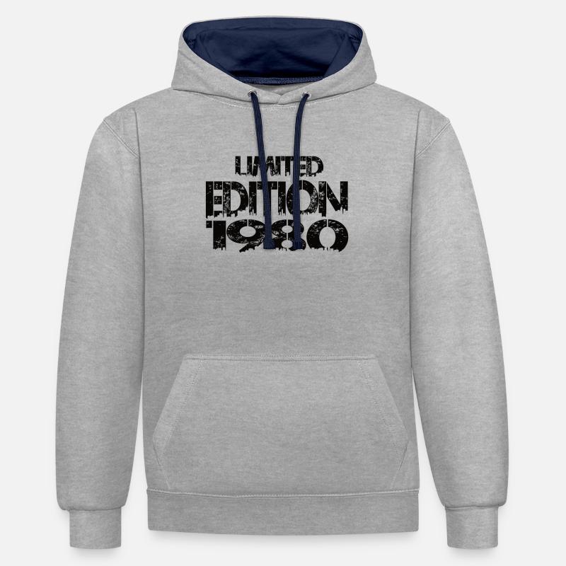 Édition limitée 1980 - Sweat à capuche contrasté - gris chiné/bleu marine