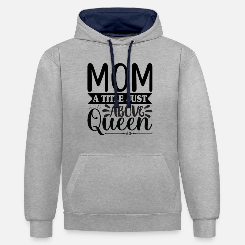 Maman Reine - Sweat à capuche contrasté - gris chiné/bleu marine