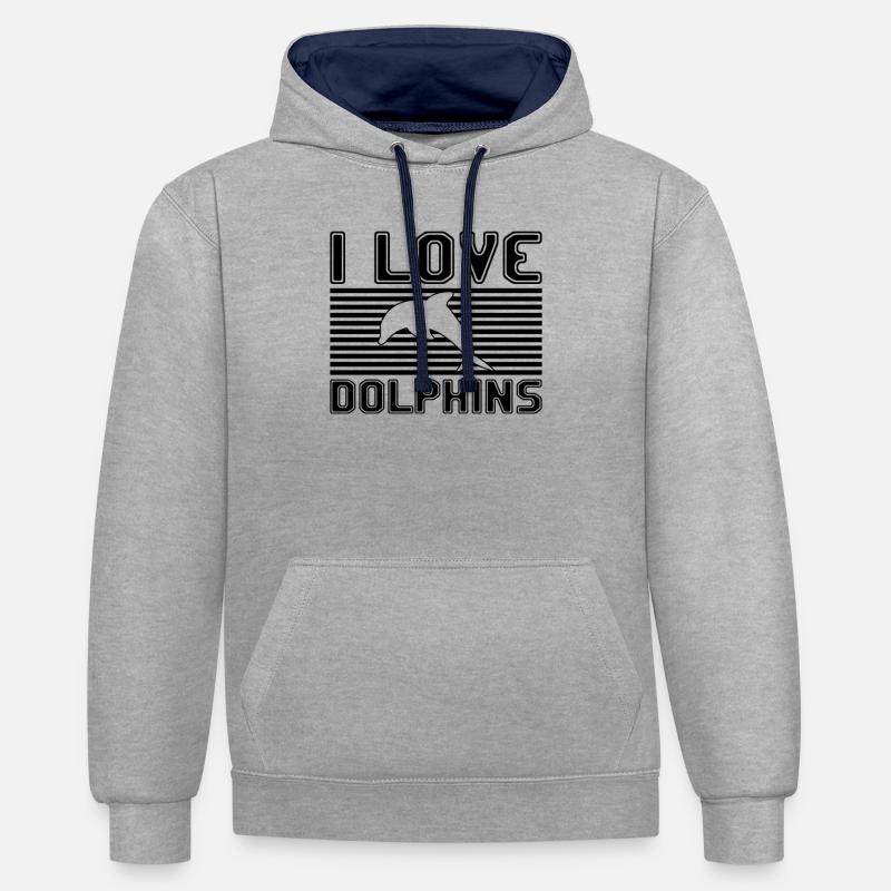 J’adore les dauphins - Sweat à capuche contrasté - gris chiné/bleu marine