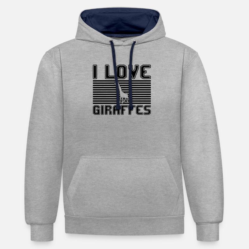 J’adore les girafes - Sweat à capuche contrasté - gris chiné/bleu marine