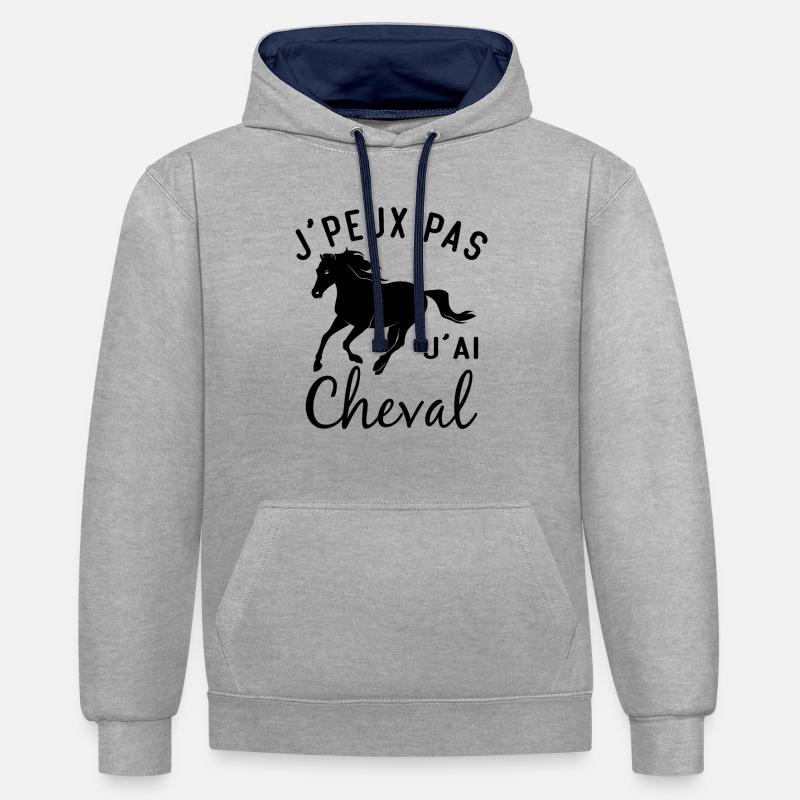 J'peux pas j'ai cheval - Sweat à capuche contrasté - gris chiné/bleu marine