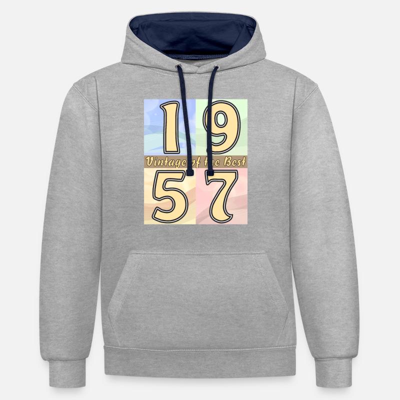 ANNÉE D’ANNIVERSAIRE 1957 - Sweat à capuche contrasté - gris chiné/bleu marine