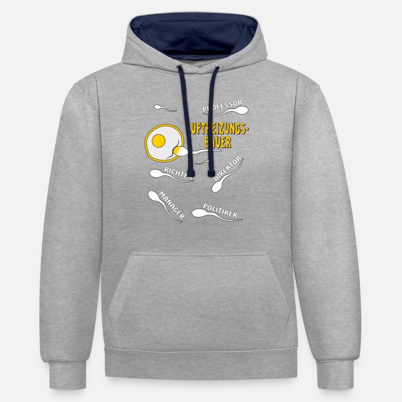 INGÉNIEUR EN CHAUFFAGE DE L’AIR - Sweat à capuche contrasté - gris chiné/bleu marine