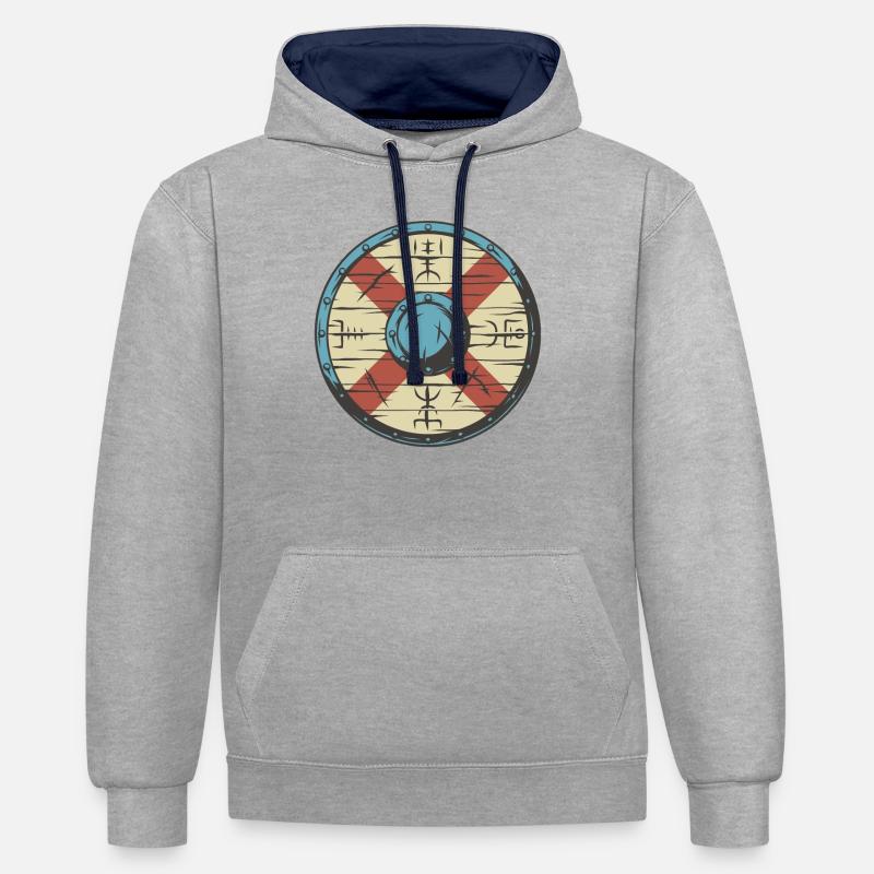Bouclier Viking - Sweat à capuche contrasté - gris chiné/bleu marine