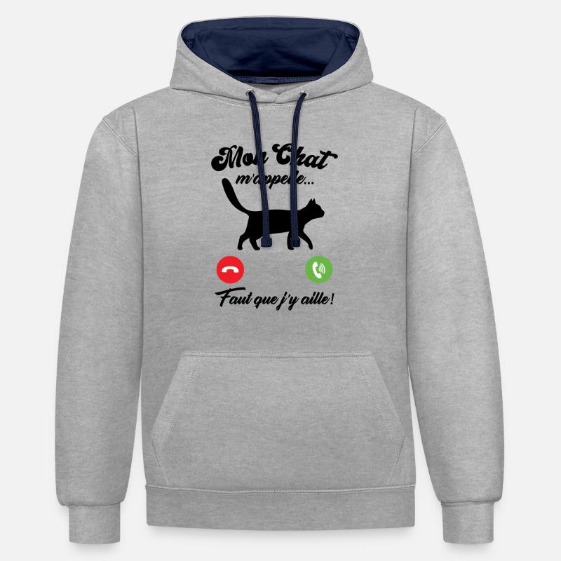 Mon chat m'appelle - Sweat à capuche contrasté - gris chiné/bleu marine