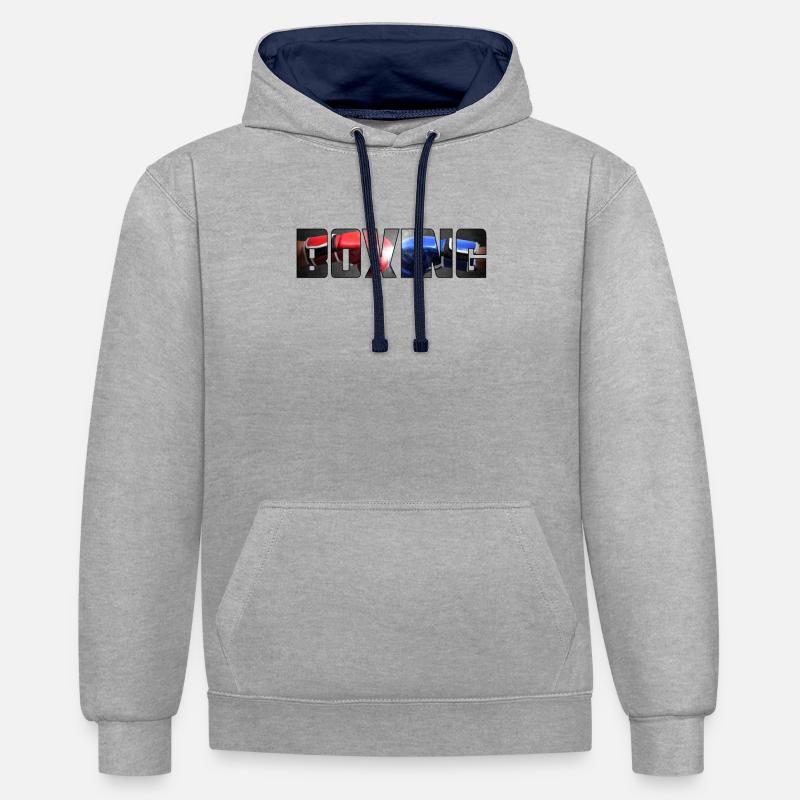 Boxe - Sweat à capuche contrasté - gris chiné/bleu marine
