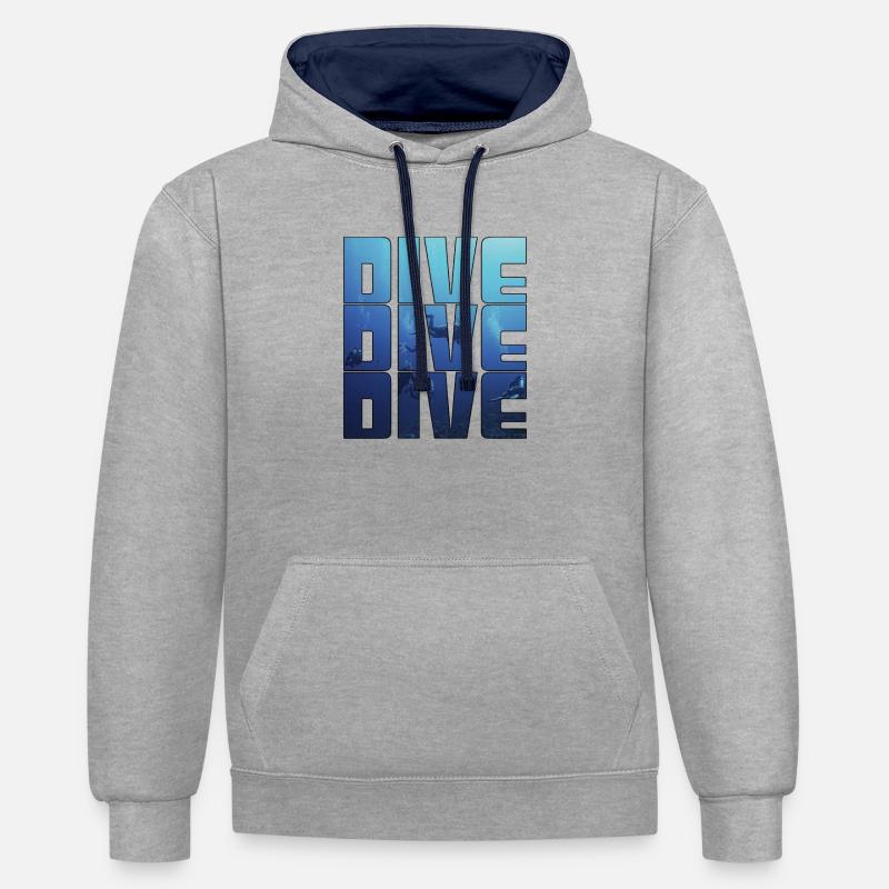 plonger - Sweat à capuche contrasté - gris chiné/bleu marine
