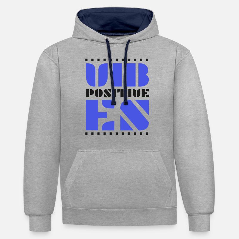 Ondes positives - Sweat à capuche contrasté - gris chiné/bleu marine