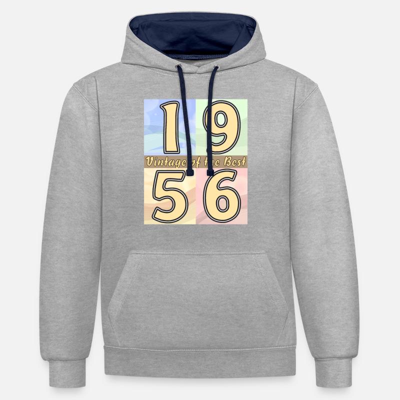 ANNÉE D’ANNIVERSAIRE 1956 - Sweat à capuche contrasté - gris chiné/bleu marine