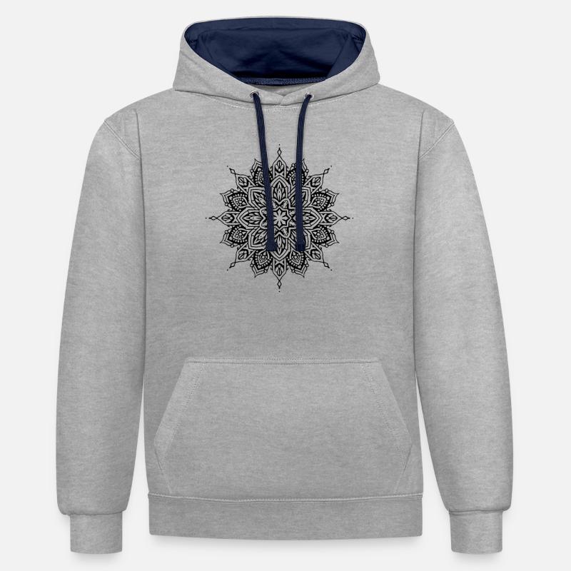 Fleur Mandala - Sweat à capuche contrasté - gris chiné/bleu marine