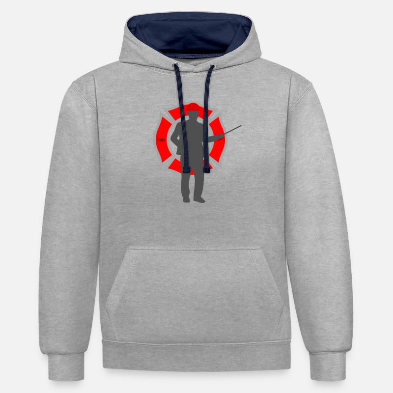 Pompier - Sweat à capuche contrasté - gris chiné/bleu marine