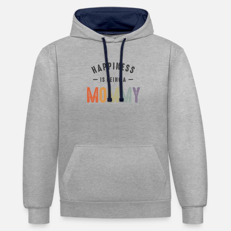 Le bonheur, c’est d’être maman - Sweat à capuche contrasté - gris chiné/bleu marine
