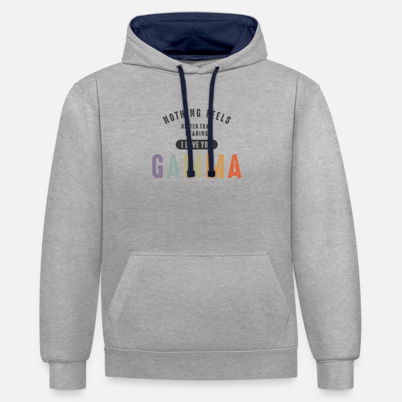 Je t’aime Gamma - Grand-mère maman - Sweat à capuche contrasté - gris chiné/bleu marine