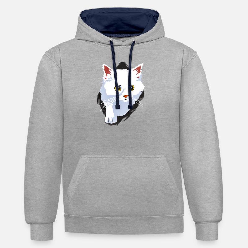 CHAT BLANC - Sweat à capuche contrasté - gris chiné/bleu marine
