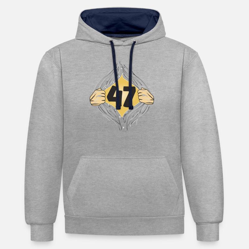 47 METTRE UNE CHEMISE - Sweat à capuche contrasté - gris chiné/bleu marine