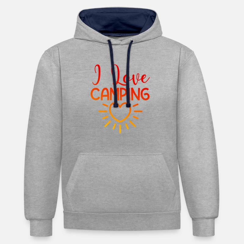 J’adore le camping - Sweat à capuche contrasté - gris chiné/bleu marine