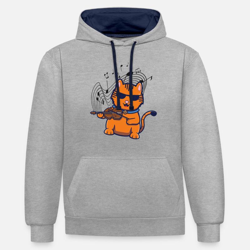 Violon Violoniste Jazz Cat - Sweat à capuche contrasté - gris chiné/bleu marine