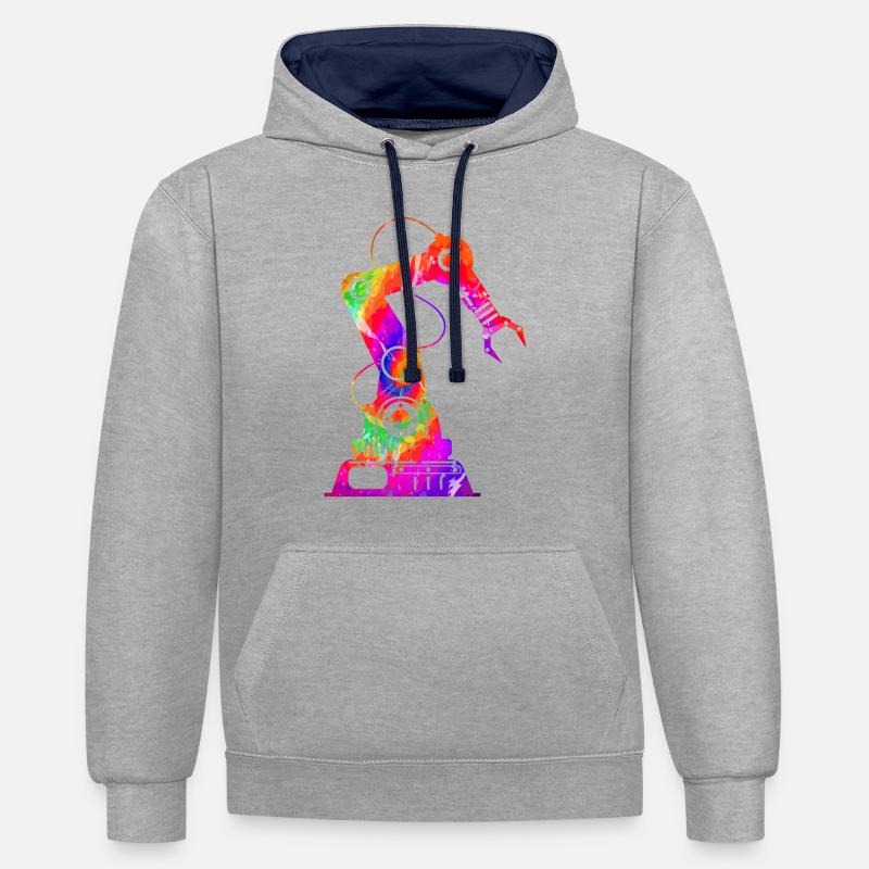 Robot Robotics Engineer Tie Dye - Kontrast-Hoodie - Grau meliert/Navy