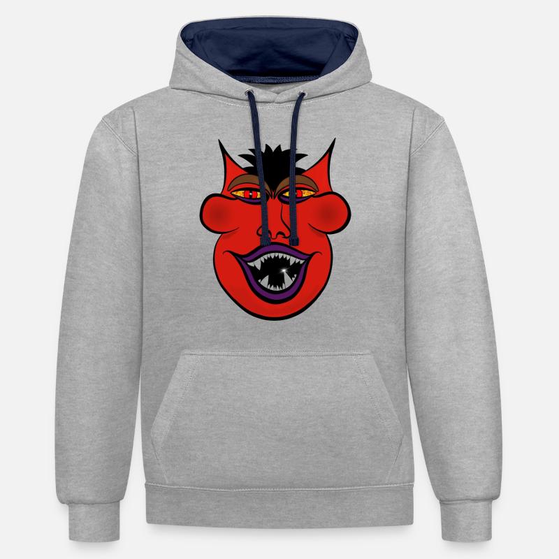 Devil Motif Devil - Sweat à capuche contrasté - gris chiné/bleu marine