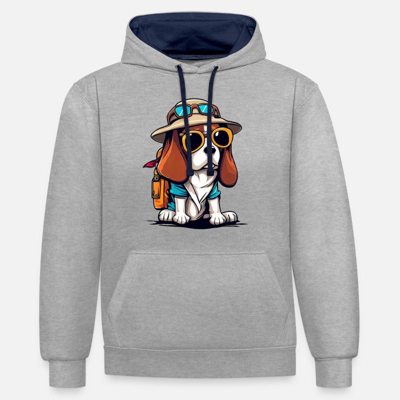 Beagle l’aventurier - Sweat à capuche contrasté - gris chiné/bleu marine