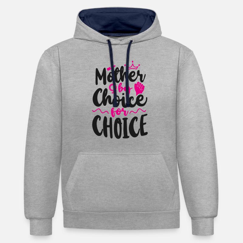 Mère féministe par choix pour - Sweat à capuche contrasté - gris chiné/bleu marine