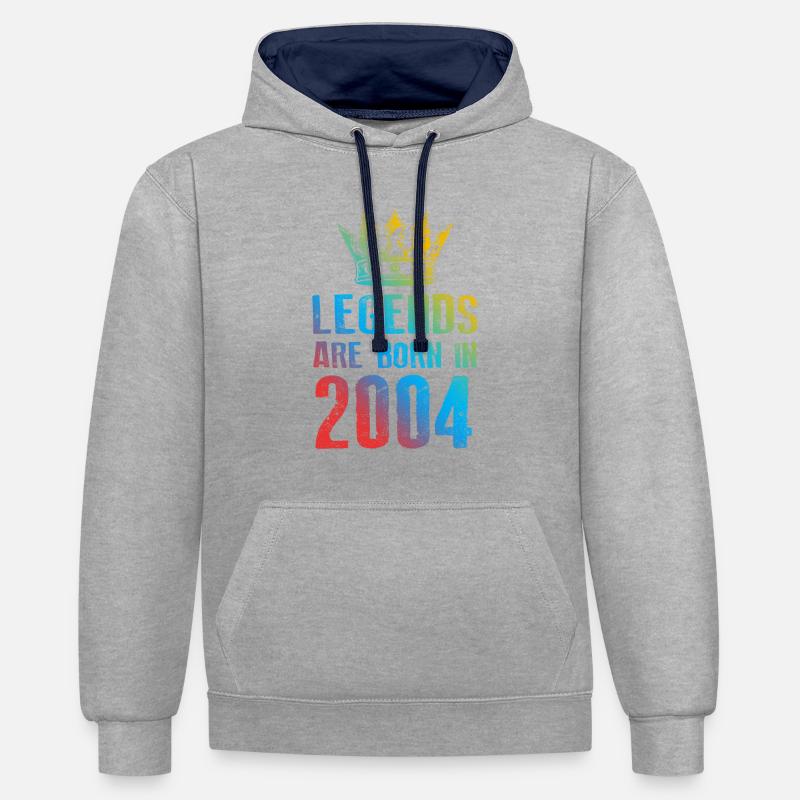 2004 Légendes nées en - Sweat à capuche contrasté - gris chiné/bleu marine