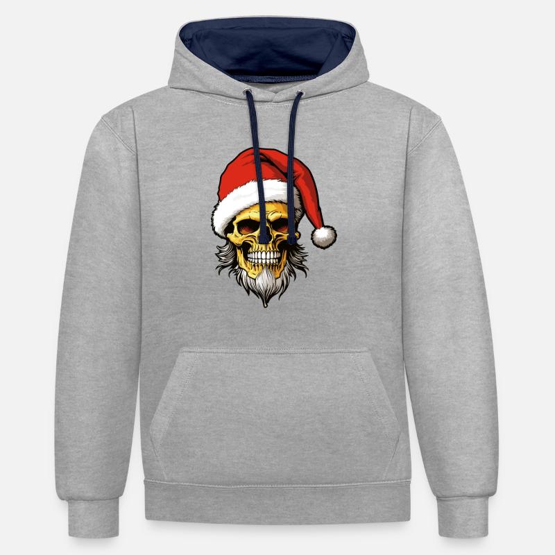 Père Noël crâne Noël - Sweat à capuche contrasté - gris chiné/bleu marine