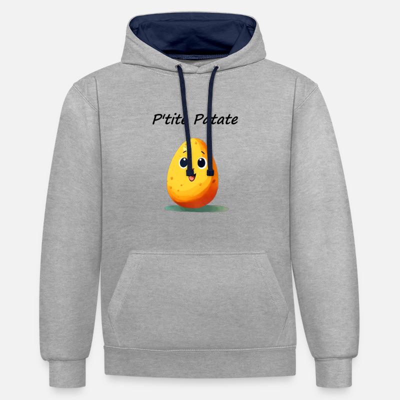 P'tite Patate Pomme de terre - Sweat à capuche contrasté - gris chiné/bleu marine