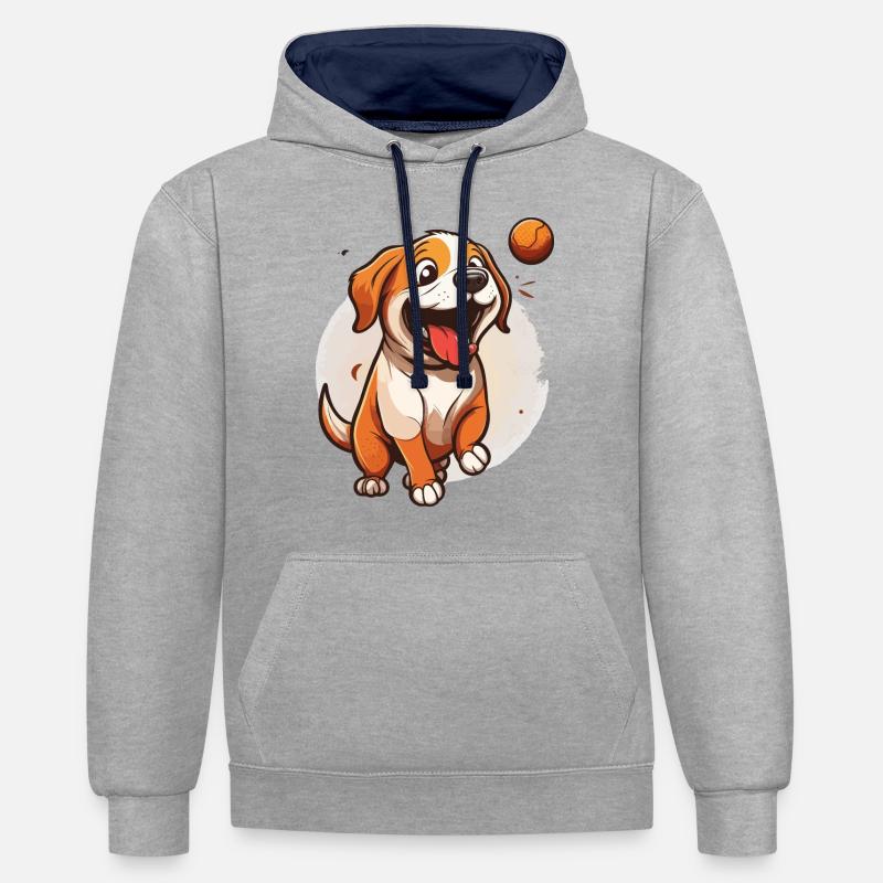 Le chiot espiègle - Sweat à capuche contrasté - gris chiné/bleu marine