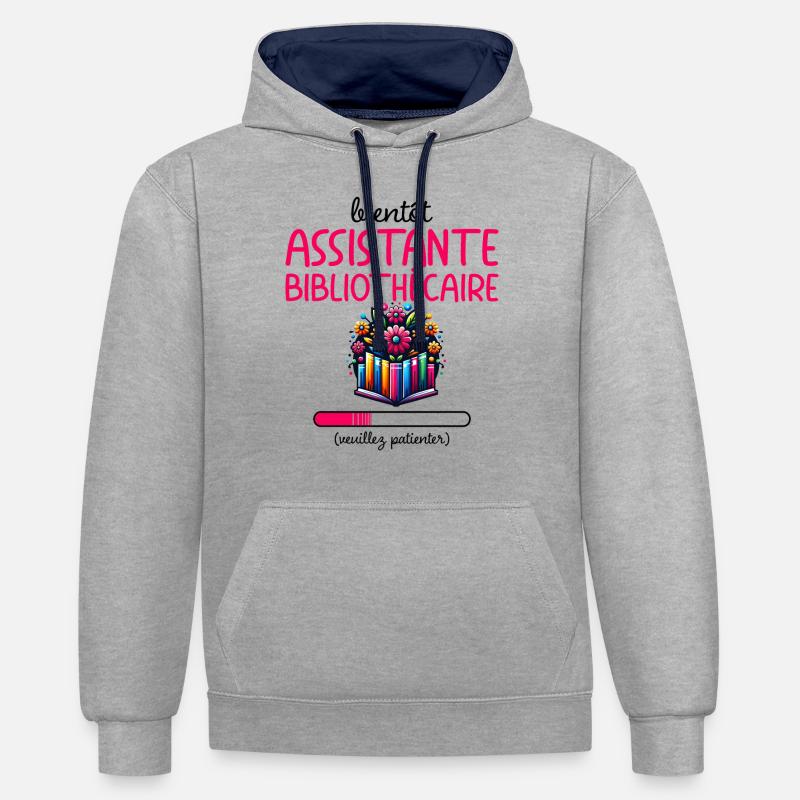 Bientôt Assistante Bibliothécaire - Sweat à capuche contrasté - gris chiné/bleu marine