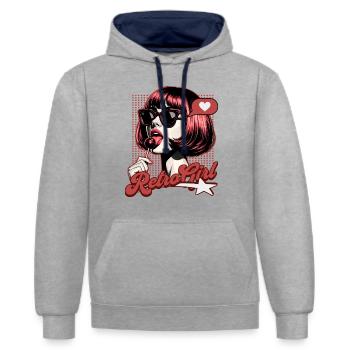 Glamour Rétro Femme Vintage - Sweat à capuche contrasté - gris chiné/bleu marine - Devant - Liana (172cm) & Jaron (178cm)