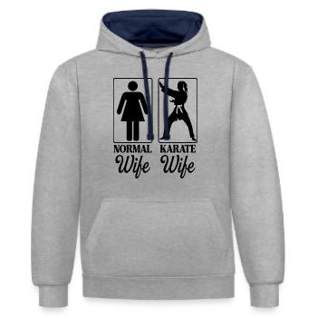Ehefrau Karateka Neuheit Karate Frauen - Kontrast-Hoodie - Grau meliert/Navy - Vorne - Liana (172cm) & Jaron (178cm)