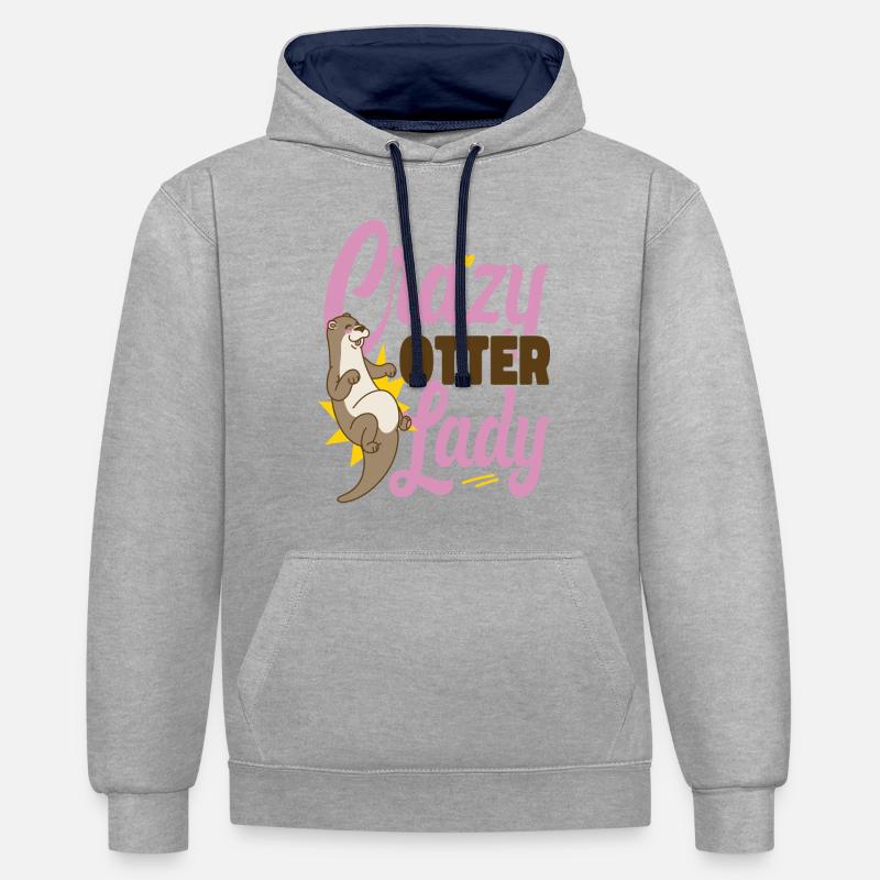 Loutre folle loutre dame - Sweat à capuche contrasté - gris chiné/bleu marine