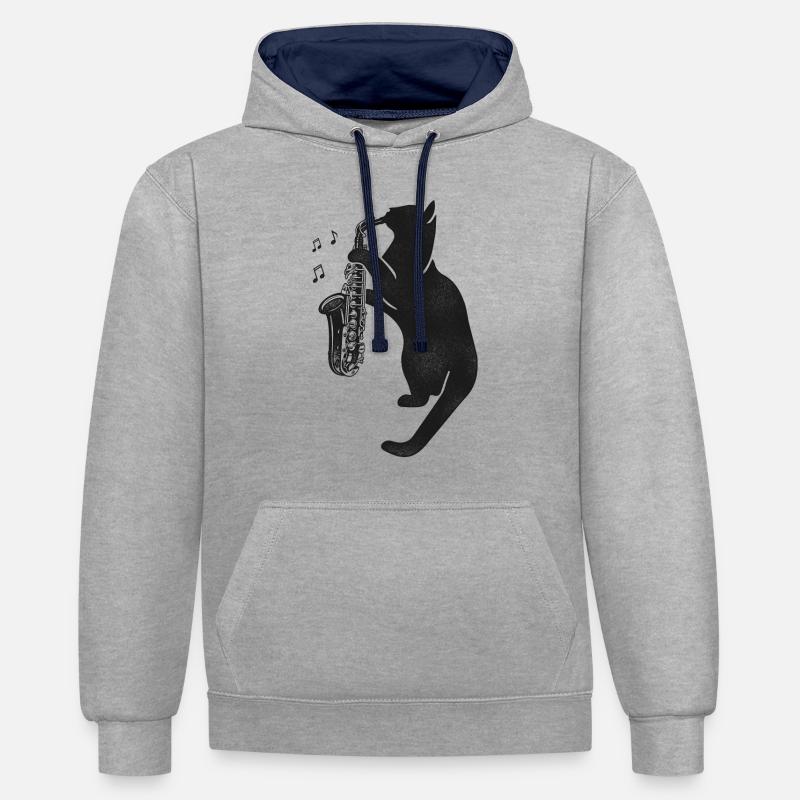 Saxophone Chat - Sweat à capuche contrasté - gris chiné/bleu marine