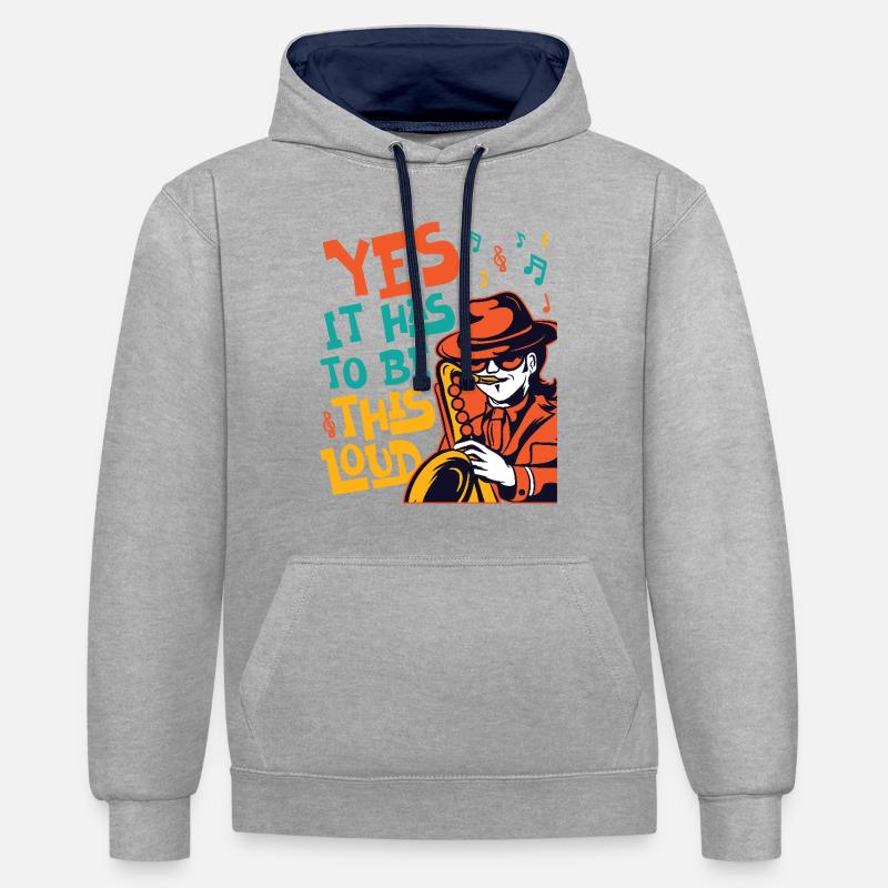 Saxophones , ça doit être ça - Sweat à capuche contrasté - gris chiné/bleu marine