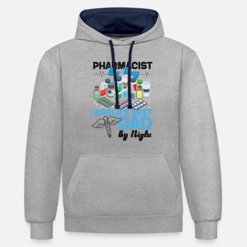 Technicien en pharmacie - Sweat à capuche contrasté - gris chiné/bleu marine