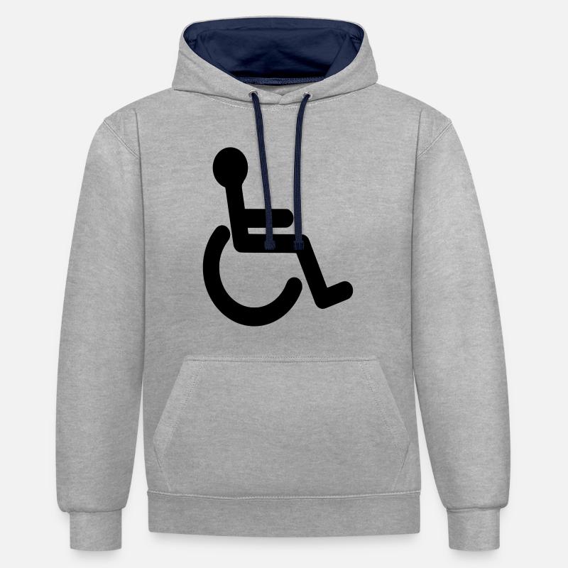 Symbole de base du fauteuil roulant # - Sweat à capuche contrasté - gris chiné/bleu marine