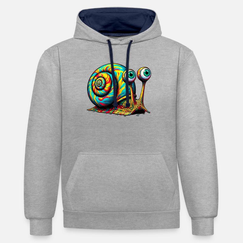 Escargot - Sweat à capuche contrasté - gris chiné/bleu marine