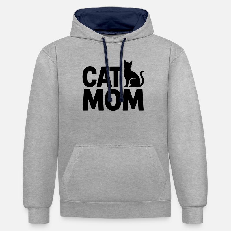 Maman Chat : Maman Chat - Sweat à capuche contrasté - gris chiné/bleu marine