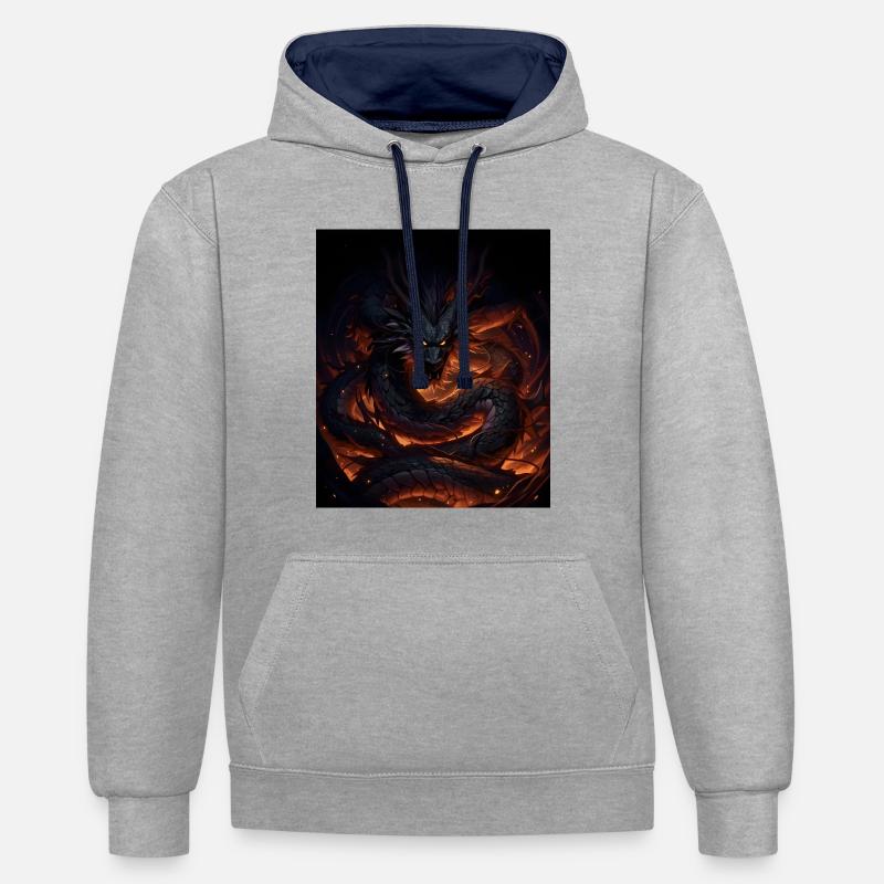 Dragon de lave dans Shadowfire - Sweat à capuche contrasté - gris chiné/bleu marine