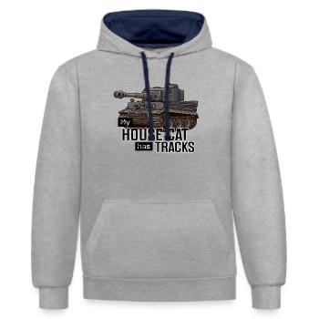 Panzer Tiger I – My House Cat has Tracks RCCX - Kontrast-Hoodie - Grau meliert/Navy - Vorne - Liana (172cm) & Jaron (178cm)